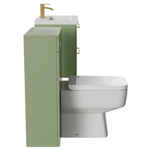 Napoli Cento 390 Olive Green 1200mm Vanity Unit Toilet Suite with 1 Tap Hole Basin and 2 Drawers with Brushed Brass Handles Side View