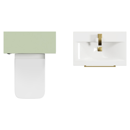 Napoli Cento 390 Olive Green 1200mm Vanity Unit Toilet Suite with 1 Tap Hole Basin and 2 Drawers with Brushed Brass Handles Top Down View