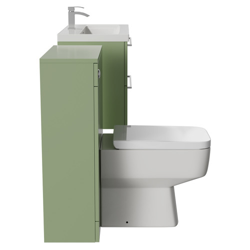 Napoli Cento 390 Olive Green 1400mm Wall Mounted Vanity Unit Toilet Suite with 1 Tap Hole Basin and 2 Drawers with Polished Chrome Handles Side View