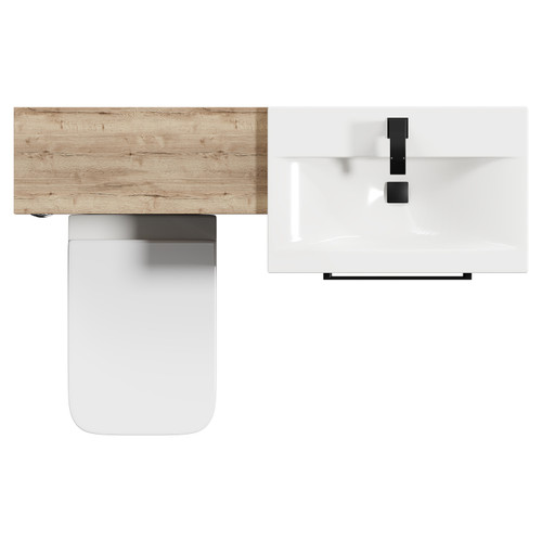 Napoli Cento 390 Tobacco Oak 1200mm Vanity Unit Toilet Suite with 1 Tap Hole Basin and 2 Doors with Matt Black Handles Top Down View
