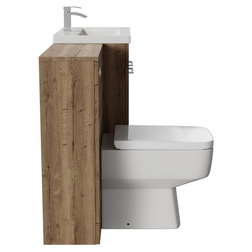 Napoli Cento 390 Tobacco Oak 1200mm Wall Mounted Vanity Unit Toilet Suite with 1 Tap Hole Basin and 2 Drawers with Polished Chrome Handles Side View