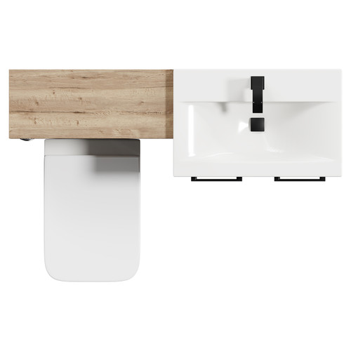Napoli Cento 390 Tobacco Oak 1200mm Wall Mounted Vanity Unit Toilet Suite with 1 Tap Hole Basin and 2 Drawers with Matt Black Handles Top Down View