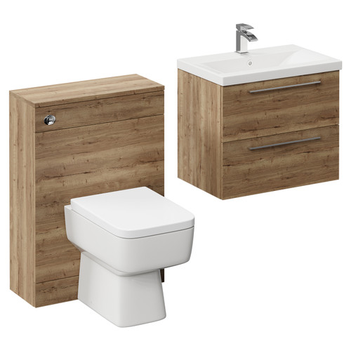 Napoli Cento 390 Tobacco Oak 1200mm Vanity Unit Toilet Suite with 1 Tap Hole Basin and 2 Drawers with Polished Chrome Handles Left Hand View