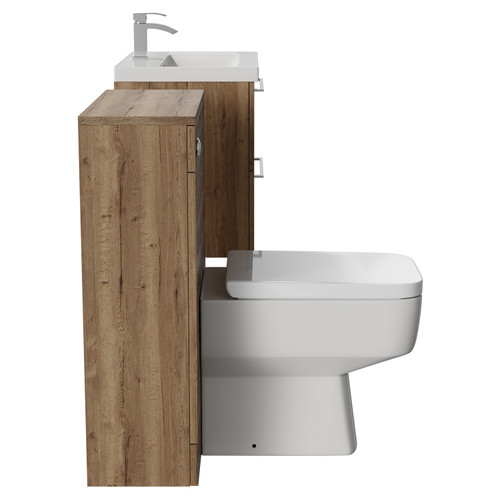 Napoli Cento 390 Tobacco Oak 1200mm Vanity Unit Toilet Suite with 1 Tap Hole Basin and 2 Drawers with Polished Chrome Handles Side View