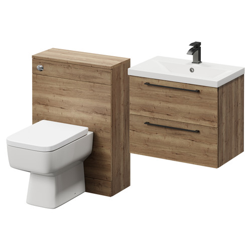 Napoli Cento 390 Tobacco Oak 1200mm Vanity Unit Toilet Suite with 1 Tap Hole Basin and 2 Drawers with Gunmetal Grey Handles Right Hand View