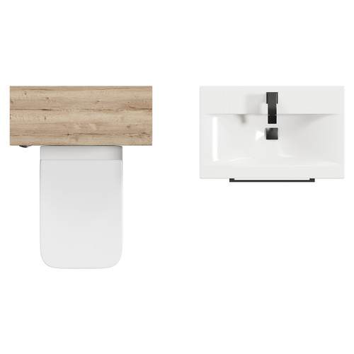 Napoli Cento 390 Tobacco Oak 1200mm Vanity Unit Toilet Suite with 1 Tap Hole Basin and 2 Drawers with Gunmetal Grey Handles Top Down View