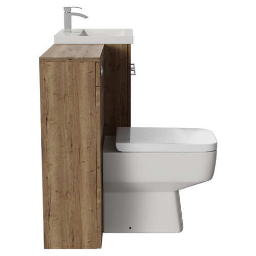 Napoli Cento Tobacco Oak 1100mm Vanity Unit Toilet Suite with 1 Tap Hole Basin and 2 Doors with Polished Chrome Handles Side View