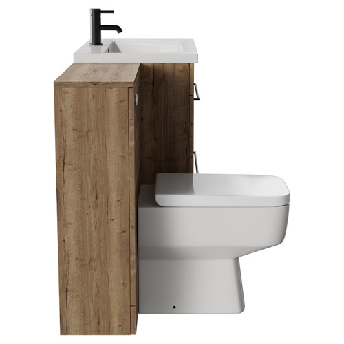 Napoli Cento Tobacco Oak 1400mm Vanity Unit Toilet Suite with 1 Tap Hole Basin and 2 Drawers with Matt Black Handles Side View