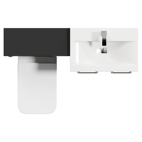 Napoli Cento 390 Matt Black 1200mm Wall Mounted Vanity Unit Toilet Suite with 1 Tap Hole Basin and 2 Drawers with Polished Chrome Handles Top Down View