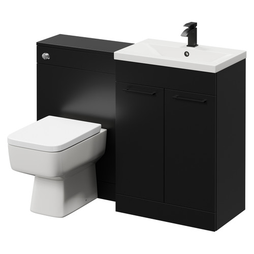 Napoli Cento 390 Matt Black 1200mm Wall Mounted Vanity Unit Toilet Suite with 1 Tap Hole Basin and 2 Drawers with Matt Black Handles Right Hand View