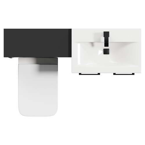 Napoli Cento 390 Matt Black 1200mm Wall Mounted Vanity Unit Toilet Suite with 1 Tap Hole Basin and 2 Drawers with Matt Black Handles Top Down View