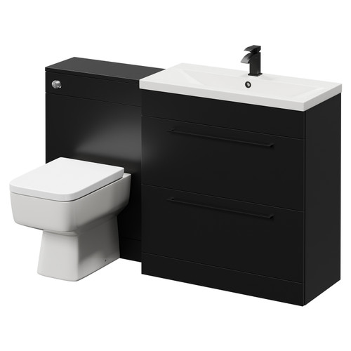Napoli Cento 390 Matt Black 1400mm Vanity Unit Toilet Suite with 1 Tap Hole Basin and 2 Drawers with Matt Black Handles Right Hand View