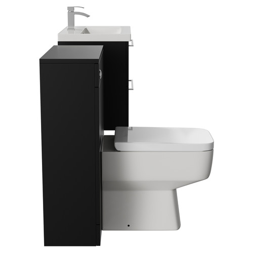 Napoli Cento 390 Matt Black 1200mm Vanity Unit Toilet Suite with 1 Tap Hole Basin and 2 Drawers with Polished Chrome Handles Side View