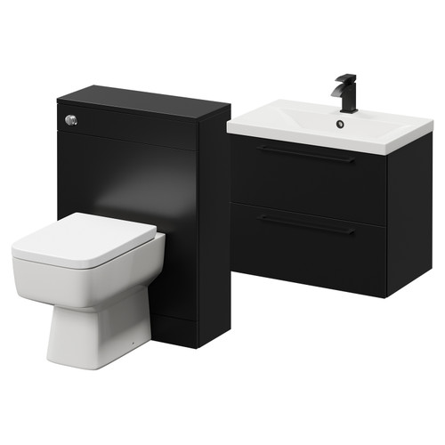 Napoli Cento 390 Matt Black 1200mm Vanity Unit Toilet Suite with 1 Tap Hole Basin and 2 Drawers with Matt Black Handles Right Hand View