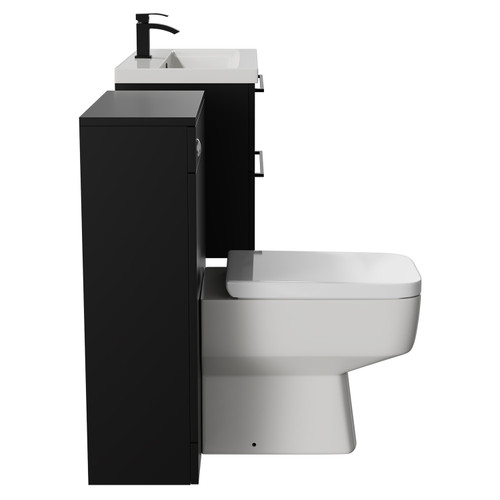 Napoli Cento 390 Matt Black 1400mm Wall Mounted Vanity Unit Toilet Suite with 1 Tap Hole Basin and 2 Drawers with Matt Black Handles Side View