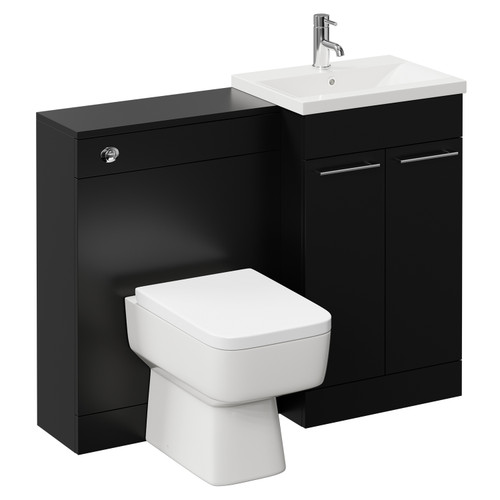 Napoli Cento Matt Black 1100mm Vanity Unit Toilet Suite with 1 Tap Hole Basin and 2 Doors with Polished Chrome Handles Left Hand View