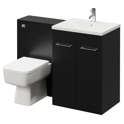 Napoli Cento Matt Black 1200mm Vanity Unit Toilet Suite with 1 Tap Hole Basin and 2 Doors with Polished Chrome Handles Right Hand View