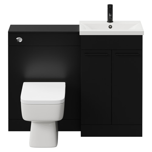 Napoli Cento Matt Black 1100mm Vanity Unit Toilet Suite with 1 Tap Hole Basin and 2 Doors with Matt Black Handles Front View