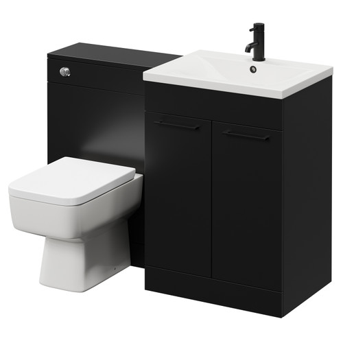 Napoli Cento Matt Black 1200mm Vanity Unit Toilet Suite with 1 Tap Hole Basin and 2 Doors with Matt Black Handles Right Hand View