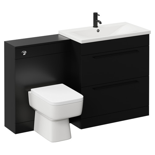 Napoli Cento Matt Black 1400mm Vanity Unit Toilet Suite with 1 Tap Hole Basin and 2 Drawers with Matt Black Handles Left Hand View