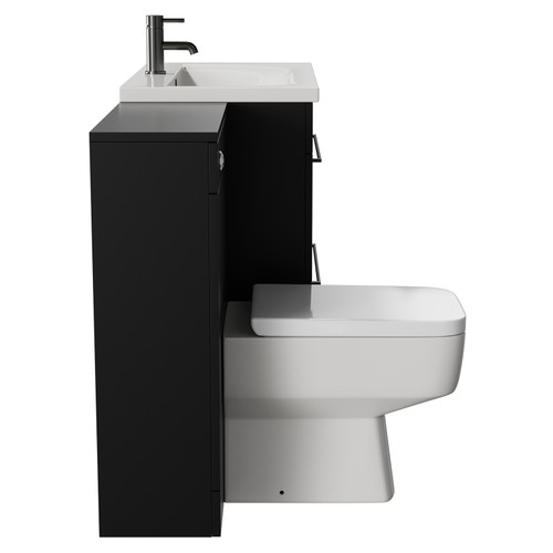 Napoli Cento Matt Black 1400mm Vanity Unit Toilet Suite with 1 Tap Hole Basin and 2 Drawers with Gunmetal Grey Handles Side View
