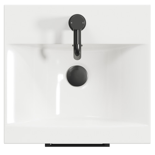 Napoli Brown Oak 400mm Floor Standing Vanity Unit with 1 Tap Hole Glide Basin and Single Door with Gunmetal Grey Handle Top View