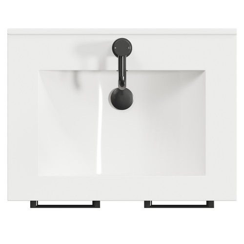 Napoli Brown Oak 600mm Floor Standing Vanity Unit with 1 Tap Hole Minimalist Basin and 2 Doors with Gunmetal Grey Handles Top View