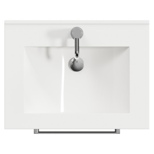 Napoli Brown Oak 600mm Wall Mounted Vanity Unit with 1 Tap Hole Minimalist Basin and 2 Drawers with Chrome Handles Top View