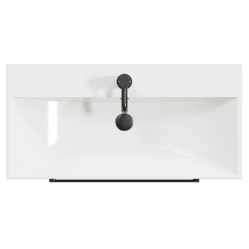 Napoli Brown Oak 800mm Wall Mounted Vanity Unit with 1 Tap Hole Slim Edge Basin and 2 Drawers with Gunmetal Grey Handles Top View