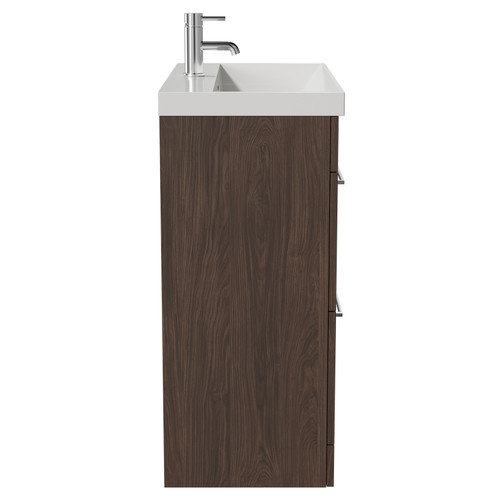 Napoli Brown Oak 800mm Floor Standing Vanity Unit with 1 Tap Hole Slim Edge Basin and 2 Drawers with Chrome Handles Side View