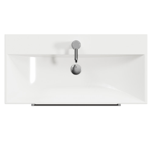 Napoli Brown Oak 800mm Floor Standing Vanity Unit with 1 Tap Hole Slim Edge Basin and 2 Drawers with Chrome Handles Top View