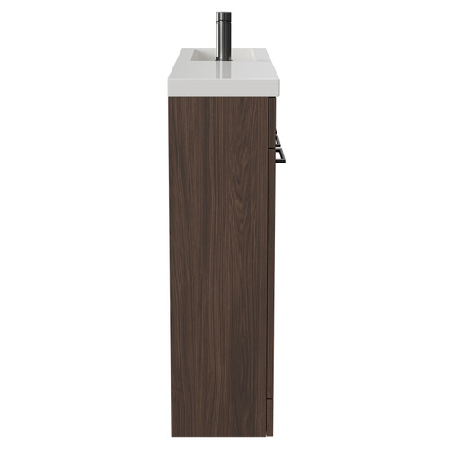 Napoli Combination Brown Oak 1000mm Floor Standing Vanity Unit with Slimline 1 Tap Hole Basin and 4 Doors with Gunmetal Grey Handles Side View