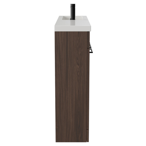 Napoli Combination Brown Oak 1000mm Floor Standing Vanity Unit with Slimline 1 Tap Hole Basin and 4 Doors with Matt Black Handles Side View