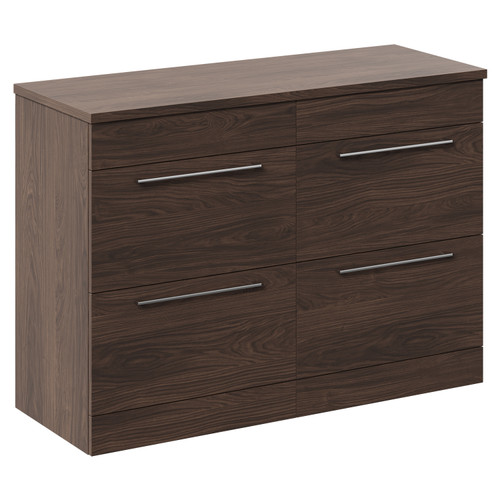 Napoli Brown Oak 1200mm Floor Standing Vanity Unit for Countertop Basins with 4 Drawers and Polished Chrome Handles Left Hand View
