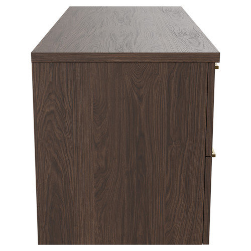 Napoli Brown Oak 1200mm Wall Mounted Vanity Unit for Countertop Basins with 4 Drawers and Brushed Brass Handles Side View