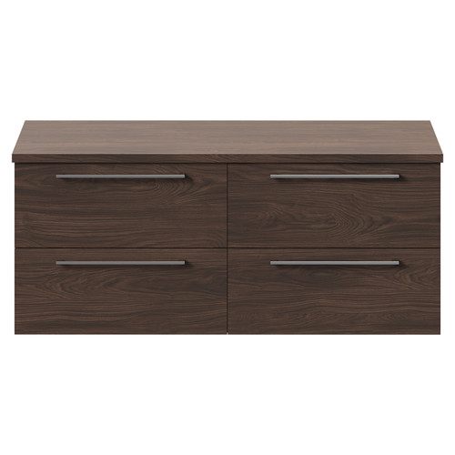 Napoli Brown Oak 1200mm Wall Mounted Vanity Unit for Countertop Basins with 4 Drawers and Polished Chrome Handles Front View