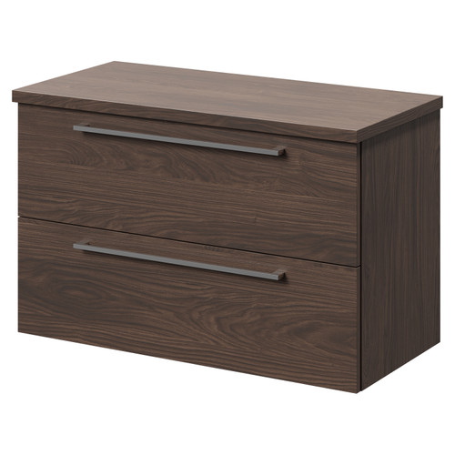 Napoli 390 Brown Oak 800mm Wall Mounted Vanity Unit for Countertop Basins with 2 Drawers and Polished Chrome Handles Right Hand View
