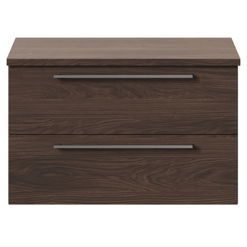Napoli 390 Brown Oak 800mm Wall Mounted Vanity Unit for Countertop Basins with 2 Drawers and Polished Chrome Handles Front View
