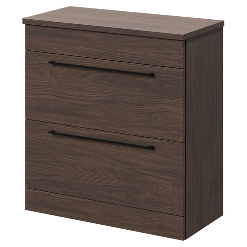 Napoli 390 Brown Oak 800mm Floor Standing Vanity Unit for Countertop Basins with 2 Drawers and Matt Black Handles Right Hand View