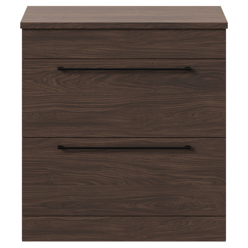 Napoli 390 Brown Oak 800mm Floor Standing Vanity Unit for Countertop Basins with 2 Drawers and Matt Black Handles Front View