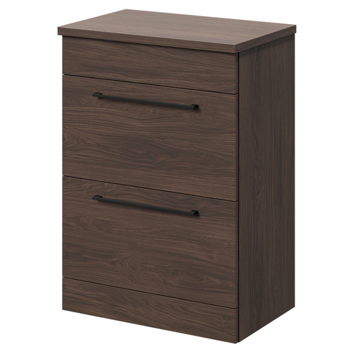 Napoli 390 Brown Oak 600mm Floor Standing Vanity Unit for Countertop Basins with 2 Drawers and Gunmetal Grey Handles Right Hand View