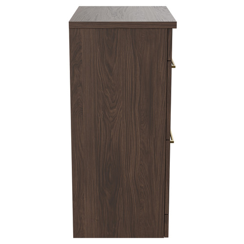 Napoli 390 Brown Oak 600mm Floor Standing Vanity Unit for Countertop Basins with 2 Drawers and Brushed Brass Handles Side View