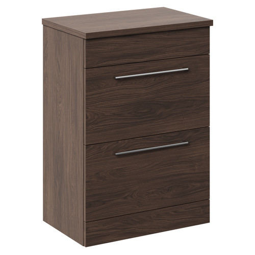 Napoli 390 Brown Oak 600mm Floor Standing Vanity Unit for Countertop Basins with 2 Drawers and Polished Chrome Handles Left Hand View
