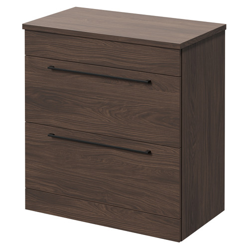 Napoli Brown Oak 800mm Floor Standing Vanity Unit for Countertop Basins with 2 Drawers and Gunmetal Grey Handles Right Hand View