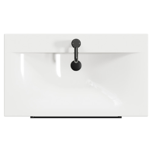 Napoli Brown Oak 800mm Floor Standing Vanity Unit with 1 Tap Hole Basin and 2 Drawers with Gunmetal Grey Handles Top View