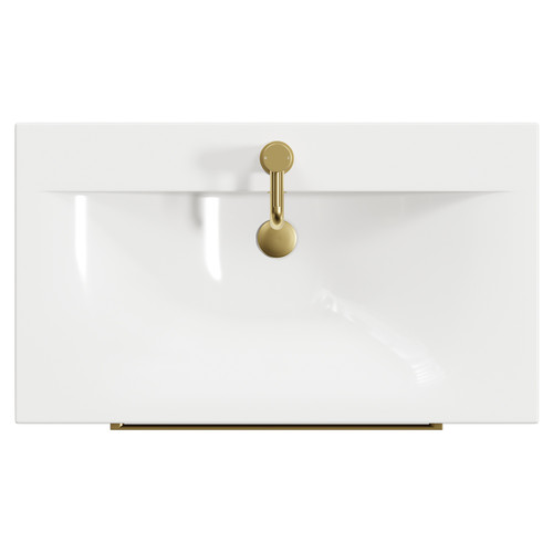 Napoli Brown Oak 800mm Floor Standing Vanity Unit with 1 Tap Hole Basin and 2 Drawers with Brushed Brass Handles Top View