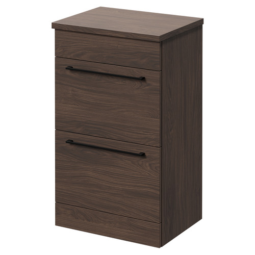 Napoli Brown Oak 500mm Floor Standing Vanity Unit for Countertop Basins with 2 Drawers and Matt Black Handles Right Hand View