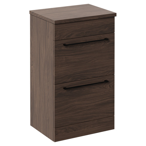 Napoli Brown Oak 500mm Floor Standing Vanity Unit for Countertop Basins with 2 Drawers and Matt Black Handles Left Hand View