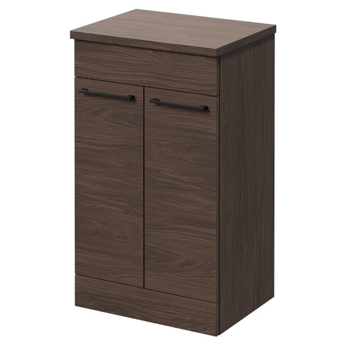 Napoli Brown Oak 500mm Floor Standing Vanity Unit for Countertop Basins with 2 Doors and Gunmetal Grey Handles Right Hand View