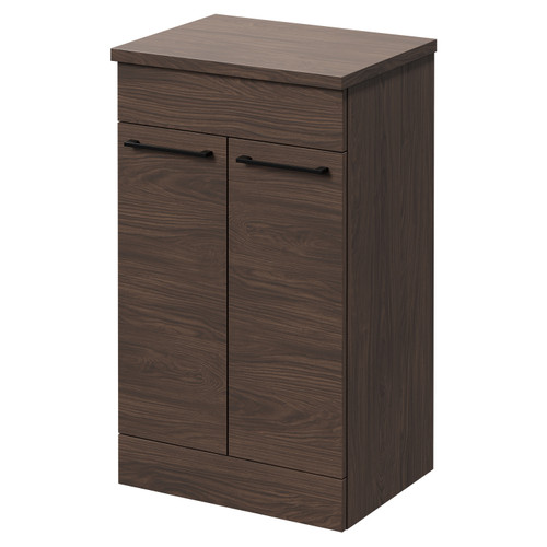 Napoli Brown Oak 500mm Floor Standing Vanity Unit for Countertop Basins with 2 Doors and Matt Black Handles Right Hand View